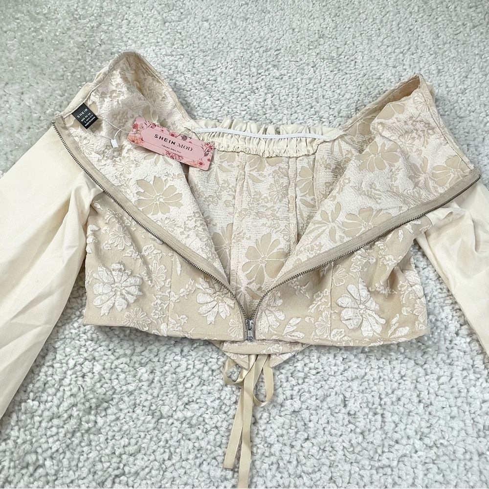 Milkmaid Blouse Crop Lace Up Romantic Cottage Ren Fair Fairy Indie Sz Large - Picture 8 of 13